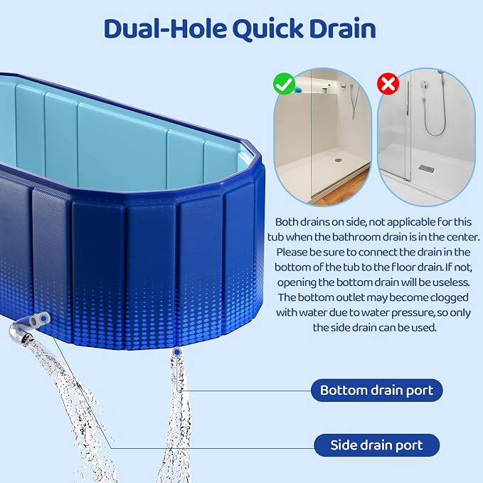 Portable Foldable Bathtub, Freestanding Bathtub No Installation, Bathroom SPA Soaking Bath Tub, Shower Stall Collapsible Hot & Ice Bath Tub (Blue with Storage Rack, ‎47.2"L x 21.6"W x 19.6"H)