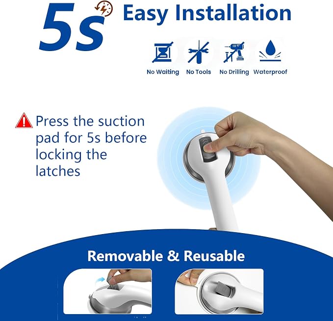 Grab Bars for Showers and Bathtubs 2 Pack, 12 Inch, Yenisyea | Suction Cup Shower Handles for Elderly and Seniors, Heavy Duty Shower Safety Bars for Bathroom Removable No Drill