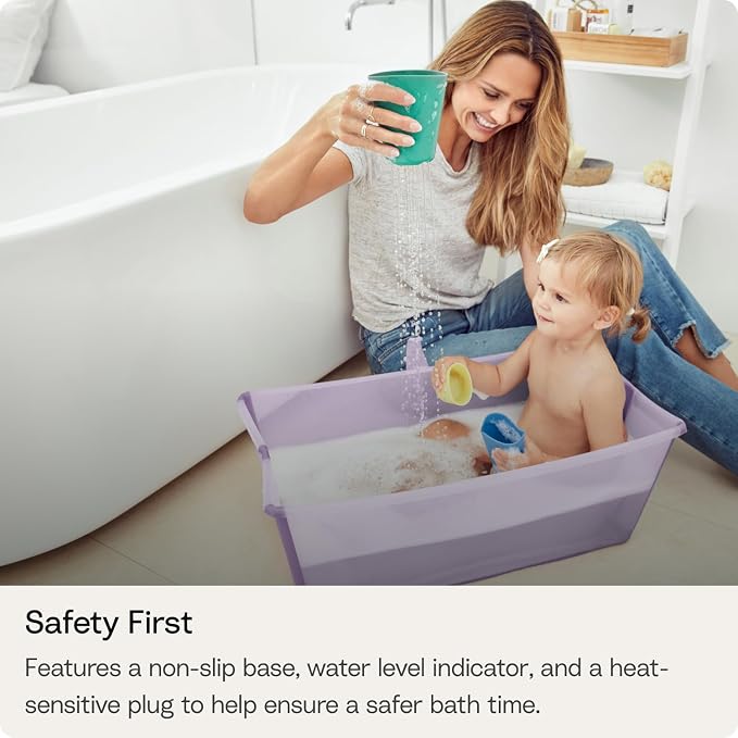 Stokke Flexi Bath X-Large Baby Bathtub, Sandy Beige - 31.5 x 15.7 x 9.4 in - Best for Infants & Toddlers - Lightweight, Foldable & Easy to Store - Convenient to Use at Home or Traveling
