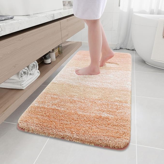 Arotive Microfiber Bathroom Rugs, Shaggy Soft and Absorbent Bath Rug, Thick Plush Machine Washable Dry Bath Mats for Bathroom, Tub and Shower, 47x24, Peach, Rectangular