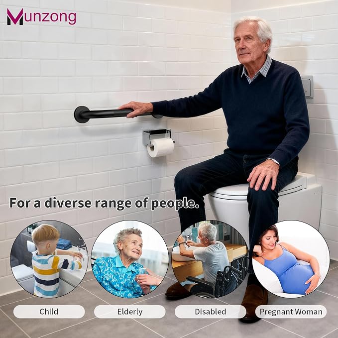12 Inch Anti Slip Bathroom Grab Bar, Munzong Oil Rubbed Black Shower Grab Bar for Bathtubs, Knurled Handicap Balance Bar,Safety Hand Rail Support Elderly Senior