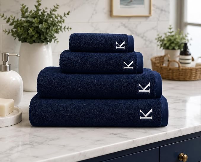 Personalized Bath Sheet - Oversized Jumbo Towel for Bathroom - Customized Turkish Bath Towel - Cotton Towel - Monogrammed Towels with Initials Name Embroidery (Navy, Bath Sheet Oversized 1pc)