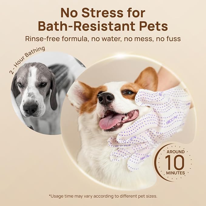 HICC PET Dog Wipes Cleaning Deodorizing PRO for Dogs&Cats, Portable 6PCS Hypoallergenic Wipes, No-Rinse Pet Wipes, Extra Thick Dual-Textured Pet Glove Wipes for Paws, Face, Ears & Butt, Unscented