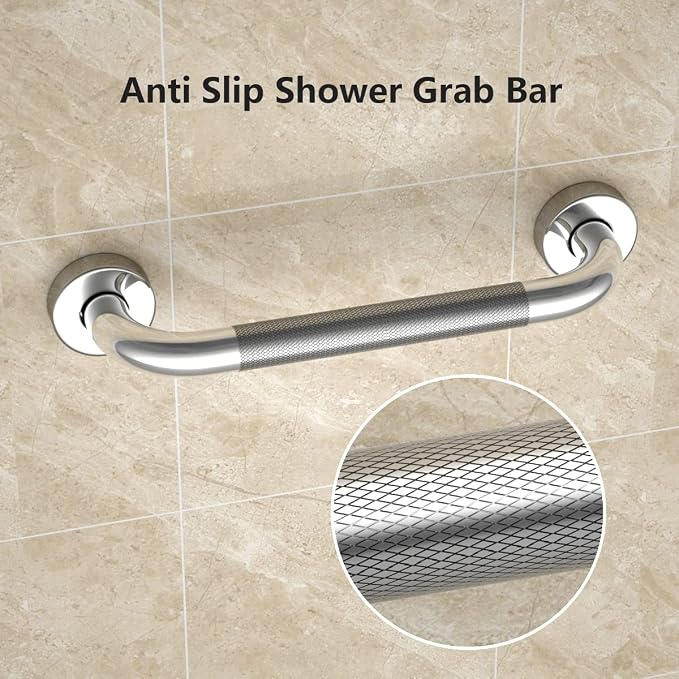 Shower Grab Bars for Bathtubs 16 Inch,Chrome Stainless Steel Bath Grab Bar, Knurled Bathroom Safety Rail, Shower Handrail Support, Handicap Elderly Senior Balance Assist Handles