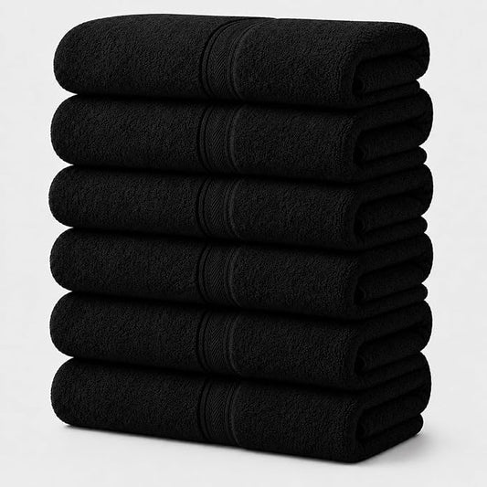 Terry Bath Sheet Set of 6 Black Bath Towels Set 35x70 Inches, 100 Combed Long Staple Cotton 600 GSM Highly Absorbent Ultra Soft Oversized Large Luxury Hotel & Spa Quality Bathroom Towels Set