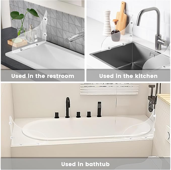 Daily Treasures 2Pcs Removable 9.06"x7.87" Shower Splash Guard with Silicone Sucker, Reusable Splash Guard for Shower, 3MM Thickened Bathtub Splash Guard,Detachable Bathtub Splash Guard for Tub