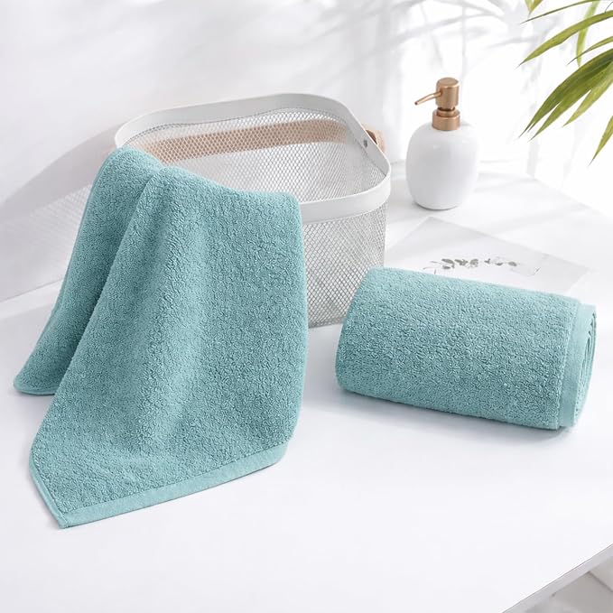SEMAXE 12-Pack Blue Cotton Hand Towels for Bathroom with Hanging Loops | Sink-side towels for drying hands and face, ideal for bathrooms, guest baths, powder rooms, OEKO-TEX certified, easy care