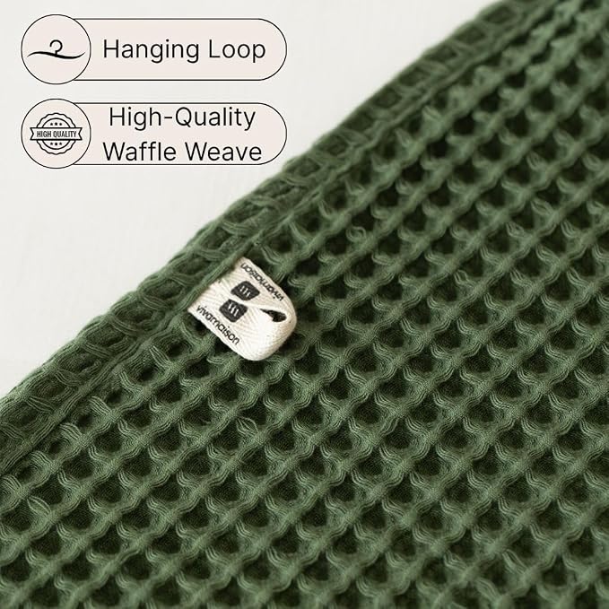 Premium Waffle Hand Towels Pack of 4 Extra Large 20x35 inch - 100% Turkish Cotton, Waffle Weave, Quick Dry, Lint Free, Super Absorbent Hand Bath Towel (Dark Green, Set of 4 Hand Towels)