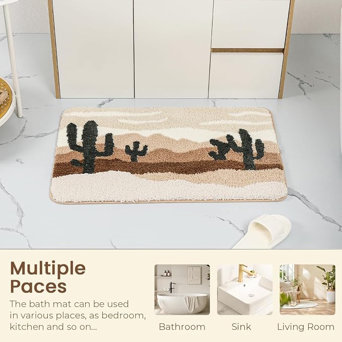 Luxury Bath Mat Super Absorbent and Non Slip Bathroom Rug Forest Mat Machine Washable Soft Microfiber Rug for Dining Room, Living Room and Tub (Deserts, 23"x16")