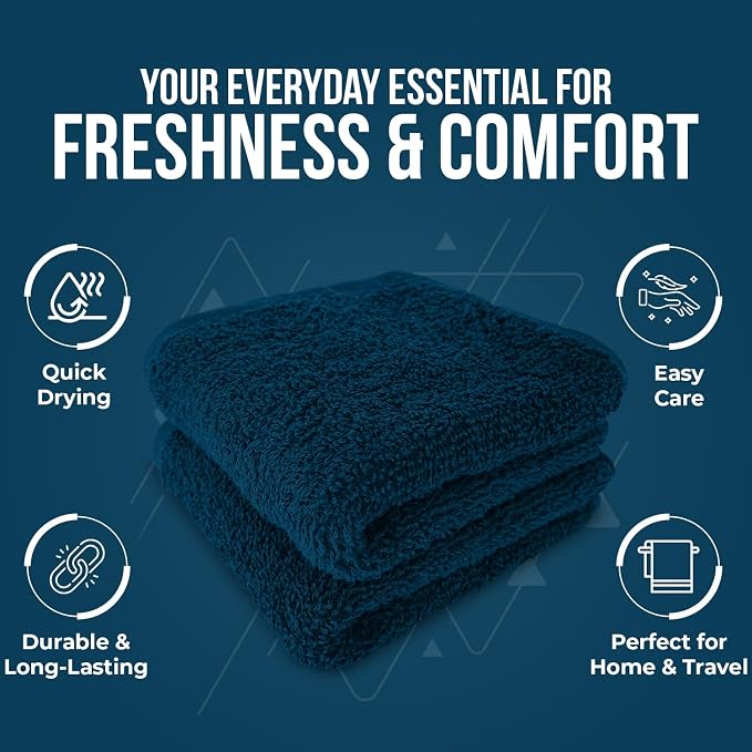 DAN RIVER 24 Pack Wash Cloths for Showering [12x12] - 100% Cotton Washcloths Premium Quality Flannel Face Cloths for Bathroom, Highly Absorbent and Soft Feel Wash Clothes, Blue Opal