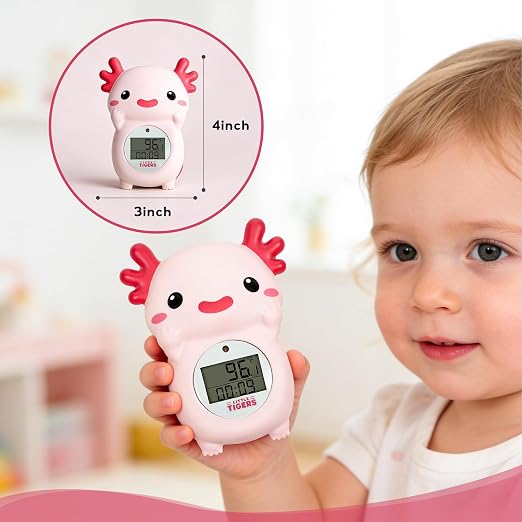 Baby Bath Thermometer, Digital Temperature Water Thermometer, Safety Bathtub Floating Toy for Baby, Infants, Toddlers - Pink Axolotl with Timer
