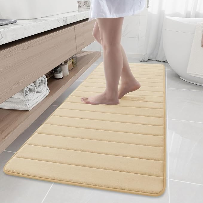 Buganda Memory Foam Bath Mat, 70" x 24", Ultra Soft Bathroom Rugs, Water Absorbent and Machine Washable Bath Rug Runner for Bathroom, Shower, and Tub, Gold