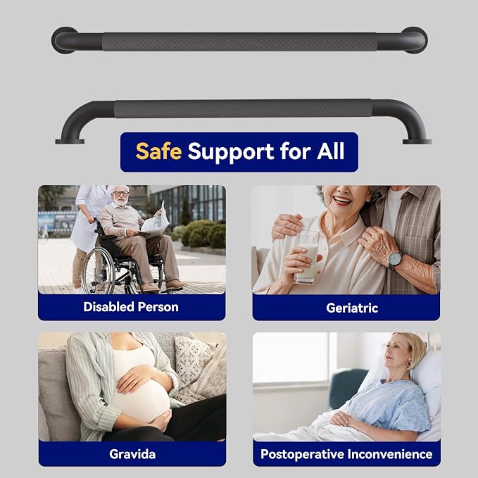 12 Inch Grab Bars for Shower, Black Anti Slip Grab Bar for Bathtubs Showers Toilet, Stainless Steel Safety Shower Grab Bar,Wall Mounted Shower Handle Handicap Bars for Senior Elderly