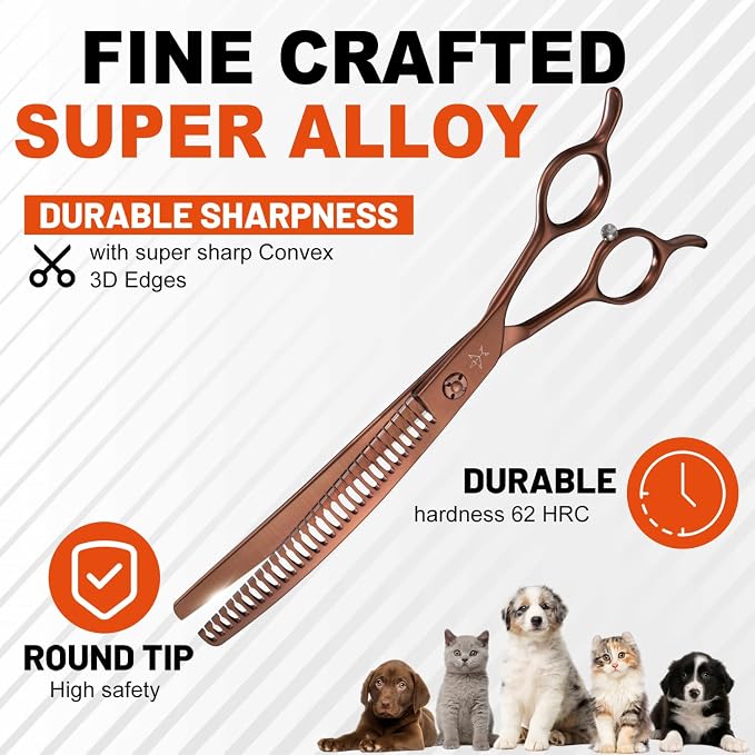 High-end Professional Dog Grooming Curved Thinning Scissors Teeth Blending Shears Pet Texturizing Thinner Blender Shears 7.5 Inch Extremely Very Sharp Made Of Stainless Steel Alloy For Dog Cat Groomer