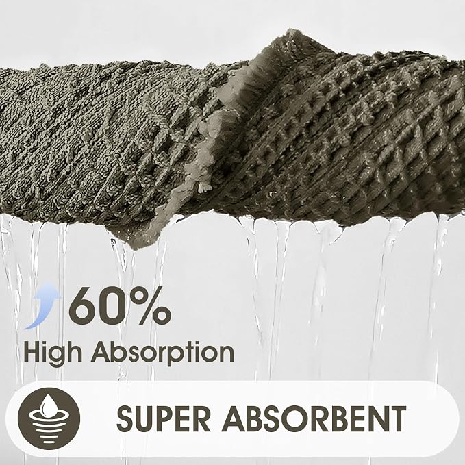 Extra Large Waffle Bath Mat, 5'x2' Greyish Green, Super Absorbent Non-Slip Quick Dry Bathroom Rugs with Tassels, Machine Washable Ultra Soft Boho Bath Rugs for Floor, Toilet Mats Boho Farmhouse Decor