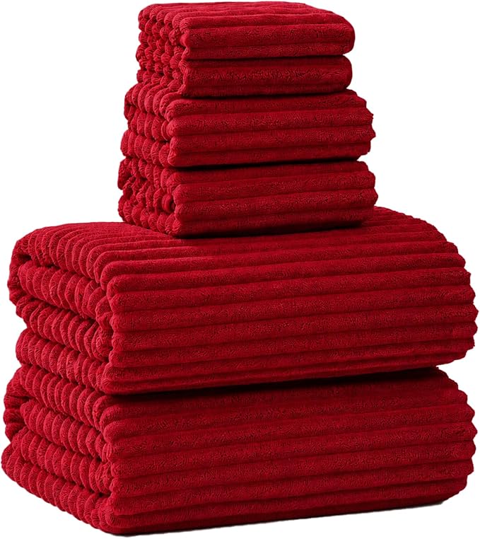 6-Piece Bath Towel Set - Includes 2 Extra Large Bath Sheets (40"x80"), 2 Hand Towels & 2 Washcloths - Premium Microfiber Quick Dry Luxury Towels for Bathroom (Red)