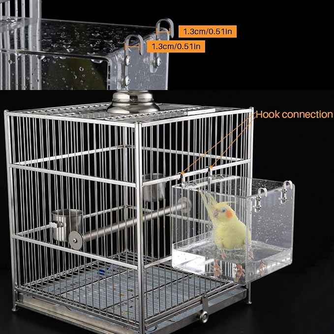 GURECOD Hanging Bird Bath Cube Bird Bathtub Bath Shower Box Bowl Cage Accessory for Little Bird Canary Budgerigar Parrots Crested Myna Cockatiel Lovebird Parakeet Bath (Large)