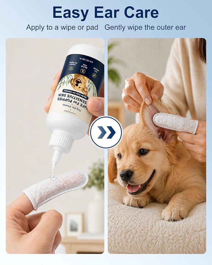 Dog Ear Cleaner, Gentle Daily Ear Care, Clean Solution for Routine Maintenance Wax Removal Puppy & Sensitive Skin Safe -235ml 2bottles