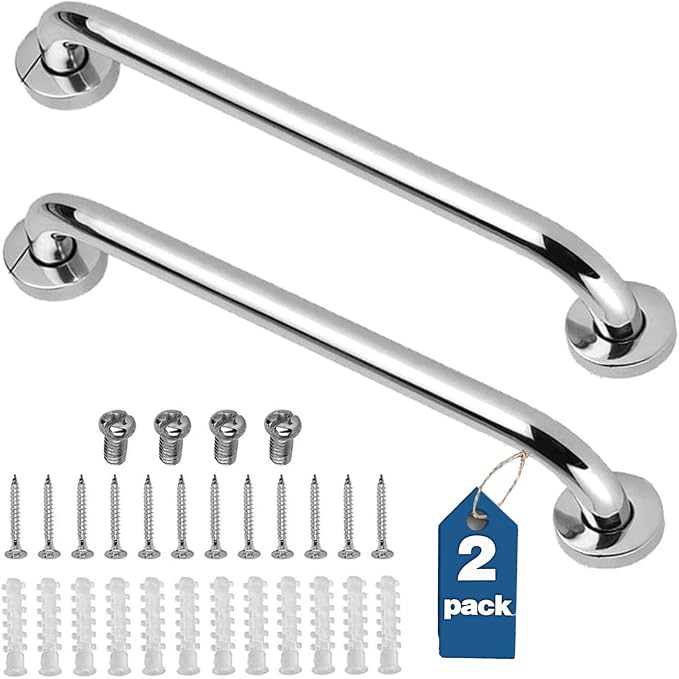 2 Pack Shower Grab Bar，Stainless Steel Grab Bar for Bathtub Showers Grab Bars, Safety Bars for Shower Chair Bench, Shower Bath Handle Grab Bars Senior, Elderly, Handicap(18 Inch) Waterproof