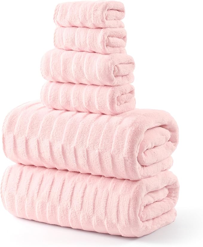 REDKISS Extra Large Bath Towel Set 6-Pack, 40 x 80 Inches Oversized Bath Sheets, Microfiber Ultra Absorbent & Quick-Dry, Super Soft Luxury Shower Towels for Bathroom Hotel Spa & Gym - Pink