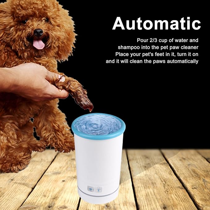 Portable Dog Cleaner, USB Rechargeable Electric Pet Foot Washer Cup for Small to Medium Dogs Cats, White Blue