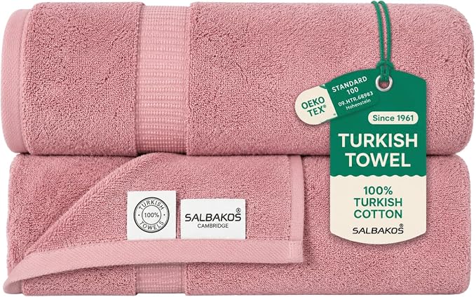 SALBAKOS 2-Piece 100% Turkish Cotton Extra Large Bath Towel 35x70 inch | Premium Hotel Quality Bath Sheet Towels | Thick, Soft, Absorbent, Oversized Bath & Beach Towels (Rose, 2 Bath Sheets)