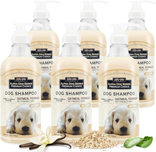 Natural Dog Shampoo and Conditioner with Aloe Vera, pH Balanced Oatmeal Shampoo for Dogs, Tear-Free Dog Shampoo for Sensitive Skin, 26.4 Oz (Pack of 6)