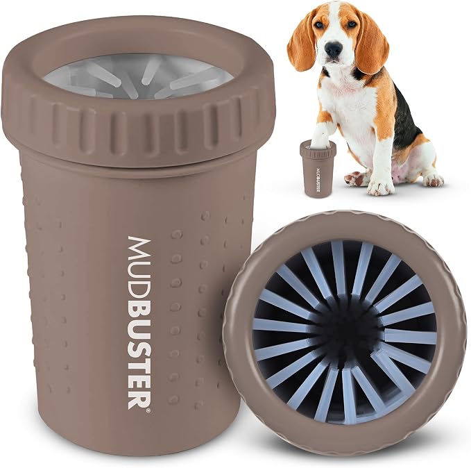 Dexas MudBuster Medium Dog Paw Cleaner, Taupe, Fits 1.5"-2.5" Wide Paws, Gentle Silicone Bristles for Quick, Easy Cleaning
