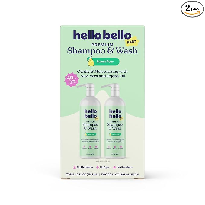 Hello Bello Sweet Pear Shampoo & Body Wash, Hypoallergenic, Dermatologist & Pediatrician Tested Formula for Babies & Kids, 20 FL Oz (Pack of 2)