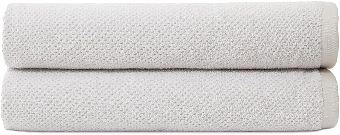 Cozy Earth Nantucket 60% Cotton 40% Viscose from Bamboo Bath Sheet - 600 GSM Plush & Fast-Drying with Rice Weave Pattern - 2 Pack 40" x 65" Luxury Bath Sheet - Light Grey