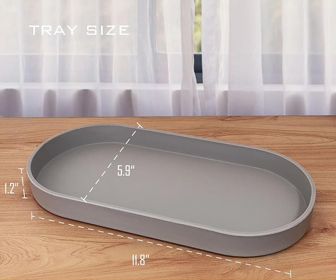 Gray Small Oval Tray (11.8 inch), 3 Pack, Countertop Organizer | for Kitchen Counter, Bathtub Bathroom Vanity Items, Coffee Accessory, Bar, Serving Seasoning, Salt and Pepper, Soap.