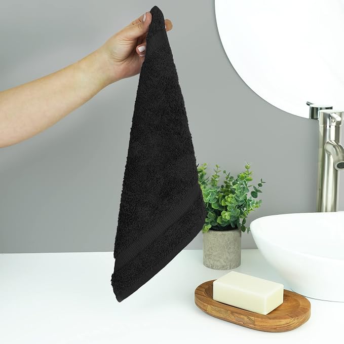 Chakir Turkish Linens 12 Piece Washcloth Set, 100% Cotton Luxury Turkish Washcloths for Bathroom, Soft Absorbent Washcloths, 13 x 13 Inches, Black