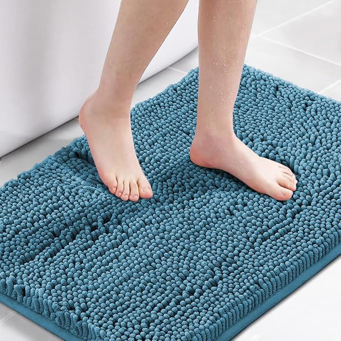H.VERSAILTEX 20" X 32" Chenille Shaggy Bath Rug, Door Mat, Efficient Water Absorption, Thick, Anti-Slip and Plush Bath Mat for Bathroom, Living Room and Laundry Room (Dark Teal)