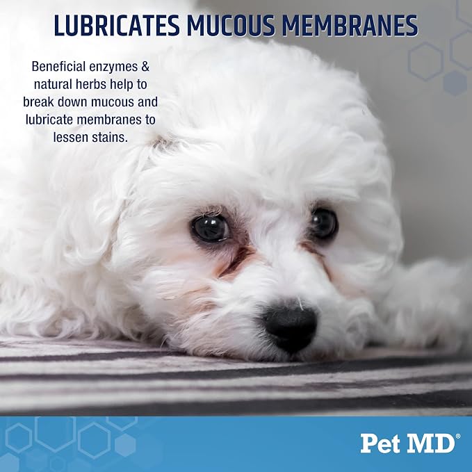 Pet MD Tear Stain Remover for Dogs & Cats - Antioxidant Eye Care Supplement with Lutein, Cranberry, & Omega 3 & 6 - Cat & Dog Tear Stain Remover Chews for White & Light Fur - 60 ct
