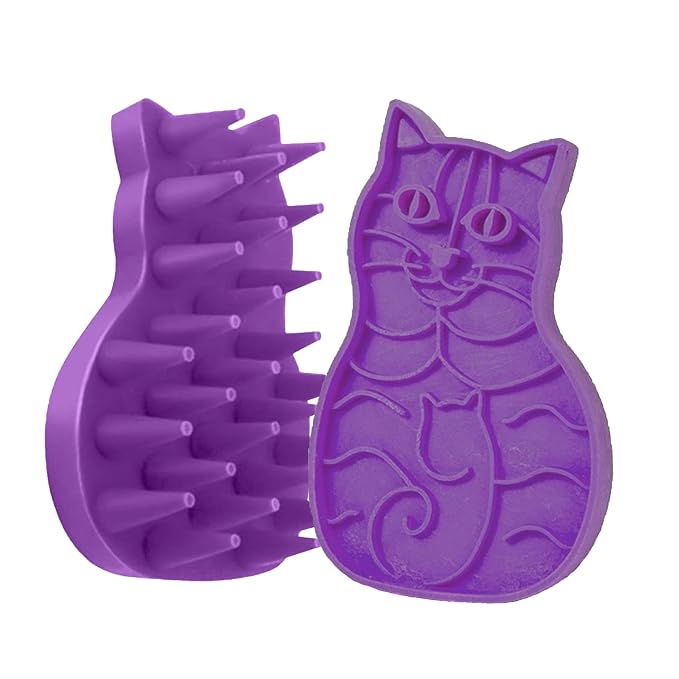 Pet Bath & Massage Brush,Pet Grooming Brush,Soft Rubber Scrubber for Brushing,Massaging,Bathing,Shampooing and Reducing Hairballs (Purple, Style 1)