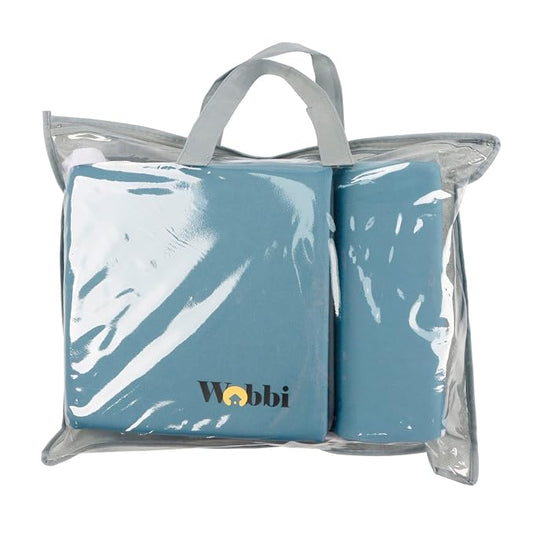 Wobbi Comfortable Bath Kneeler and Elbow Rest Pad Set | 6 Suction Cups for Slip-Resistant Stability | 1.5" Thick Memory Foam Bath Kneeling Pad with 4 Storage Pockets (Blue)