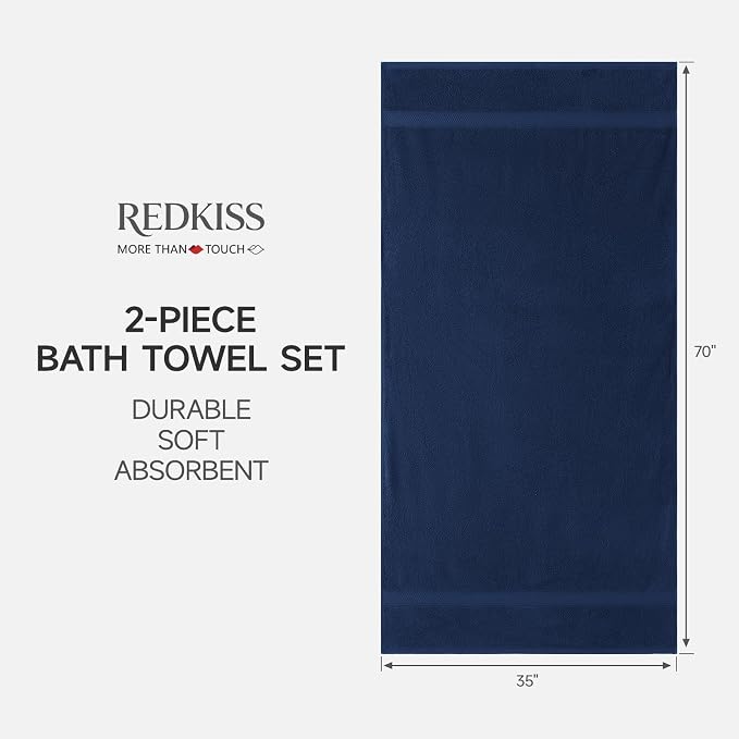 REDKISS 2 Pack 70"x35" Extra Large Bath Sheets for Bathroom - 100% Cotton Soft Fluffy Quick Dry Lightweight Towels for Tall or Curvy Adults, 700G,Full Body Coverage Shower, Pool, Yoga Travel, Blue