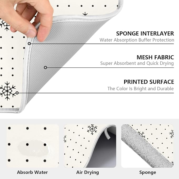 Snowflake Pattern Dish Drying Mat, Absorbent Drainer Mats for Kitchen Counter Coffee Maker 18"x16"
