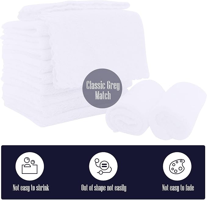 16 Pack Baby Washcloths - 10x10 Inch, Microfiber baby towel - Absorbent and Soft baby Wash Clothes for Newborns, Infants and Toddlers - Quick Dry for baby boys and girls face towel - White