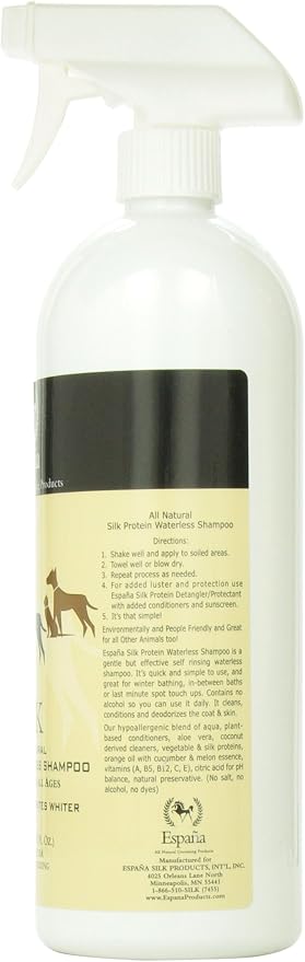 Espana Silk ESP0220DC Specially Formulated Silk Protein Waterless Shampoo for Dogs and Cats, 33.82-Ounce