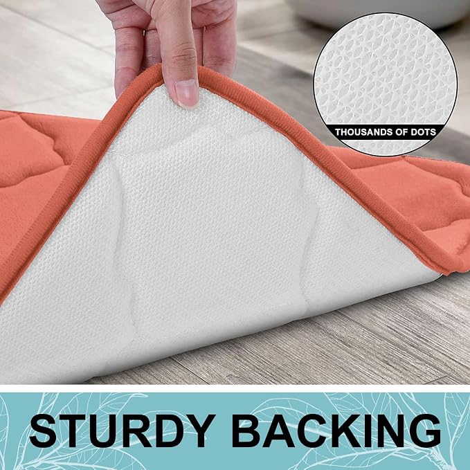 OLANLY Memory Foam Bath Mat Rug 24x16, Ultra Soft and Absorbent Bathroom Rugs, Non-Slip, Comfortable, Machine Washable Bath Carpet for Bathroom Floor, Tub, Shower and Home Decor Accessories, Coral