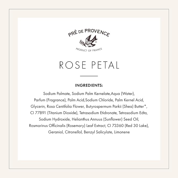 Pre de Provence Artisanal French Moisturizing Soap Bar, Shea Butter Enriched, Quad Milled for Long Lasting Rich Smooth Lather, 5.3 Ounce, Rose Petal