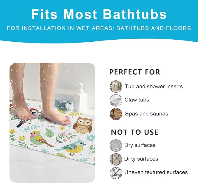 XIYUNTE Baby Bath Mat for Tub Non Slip Kids, BPA Free Extra Long Bathtub Mat 40x16 with Drain Holes and 200 Suction Cups, Non Toxic Machine Washable Toddler Bath Mat, Eco-Friendly Certified