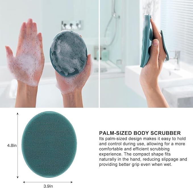 INNERNEED Silicone Body Cleansing Brush Exfoliating Scrubber, DGreen+Blue | Gentle Massage, Deep Clean, Hygienic Shower Scrub Brush Soft Bristles for All Skin Types, Easy to Hold