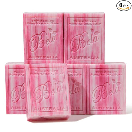 BELA Evening Jasmine Soap 3.3 OZ Pack of 6, Long Lasting French Triple Milled Bar Soap with Organic Shea Butter, Hand, Face and Body Wash Bar, Made in Australia
