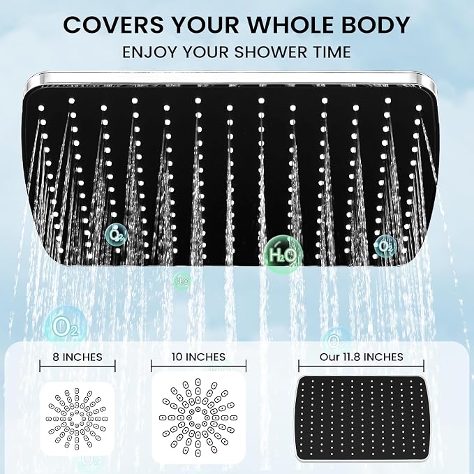 Shower Head with Handheld,11.8 Inch Large Rectangular Rain Shower Head with 5 Modes Handheld Spray Combo,Adjustable Double Shower Heads with Holder and 11'' Extension Arm,Chrome