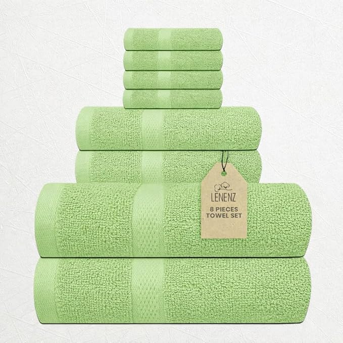 Luxury 8 Piece Set, 2 Bath Towels 2 Hand Towels 4 Washcloths, 100% Cotton Towels for Bathroom, Home, Spa, Hotel & Gym – Ultra Soft, Highly Absorbent, Quick Dry (Dark Green)