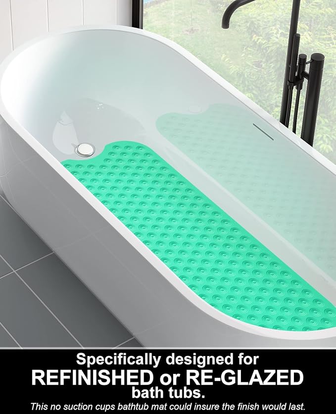 OTHWAY Bathtub Mat Non Slip, 39X16 inch Bath Mat for Tub, Machine Washable Bath Tub Mats with Reverse Suction Cups, Comfortable Rubber Bathtub Mat for Bathroom (Light Green)