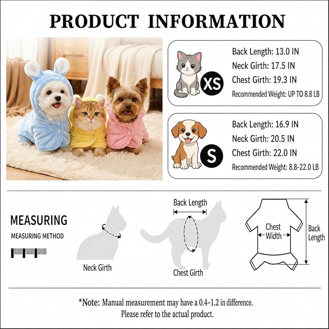 Dog Bathrobe Super Absorbent Towel for Small Dogs Cats Fast Drying Dog Robe Coat with Hood Puppy Cat Bath Towel Wrap Pet Grooming Supplies After Shower (Light Pink,XS)