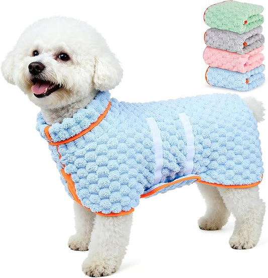 Glittme Dog Bathrobe for Drying Dogs, Super Absorbent Fleece Dog Towel Robe, Adjustable Dry Coat for Large Medium Small Dogs, Warm Pet Drying Vest for After Bath, Swimming, Muddy Walks & Car Travel